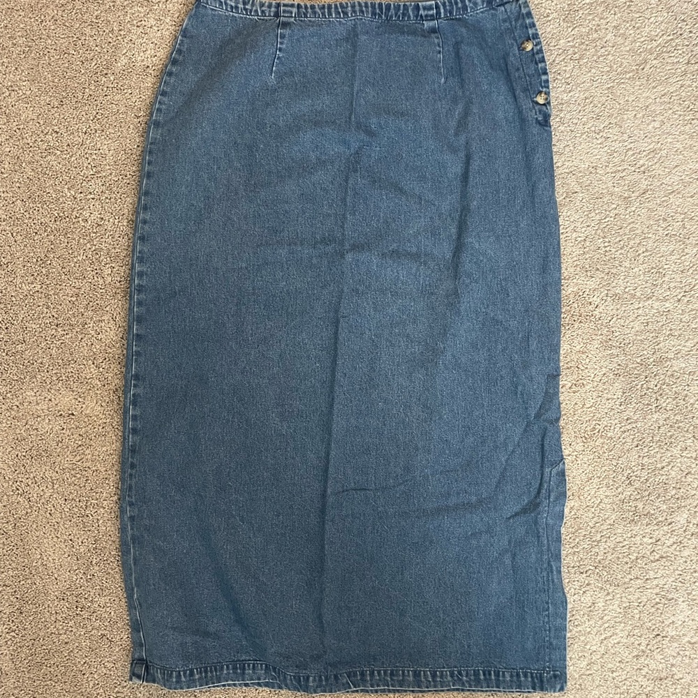 Vintage Eddie Bauer Classic Blue Denim Maxi Skirt Side Button 18